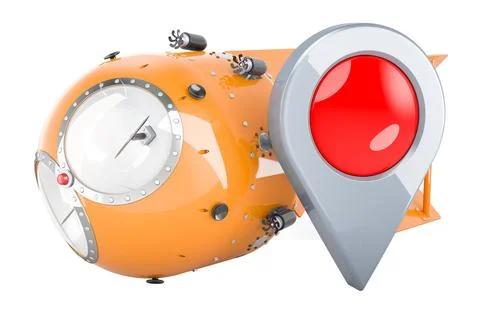 Atomic bomb, nuclear weapon with map pointer, 3D rendering Stock Illustration