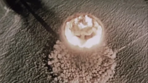 Atomic bomb test from sky view vintage archival footage Video stock 295174071