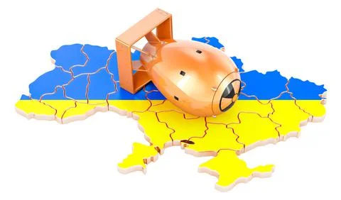 Atomic bomb on Ukrainian map. 3D rendering イラスト素材