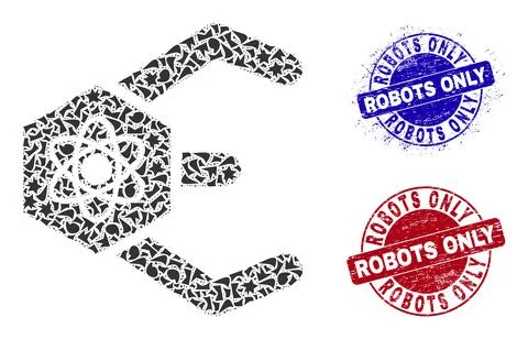 Atomic Bot Mosaic of Spalls with Robots Only Grunge Seal Stamps イラスト素材
