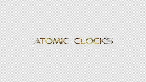 Atomic Clock glitch gold text effect black background Stock Footage 231831042