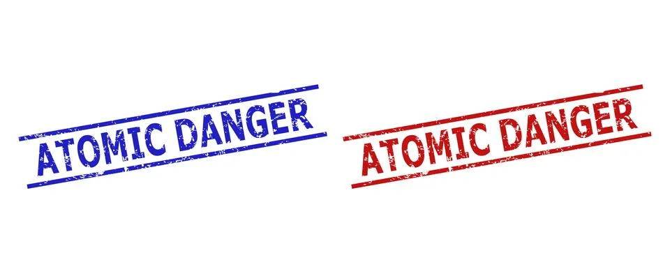 ATOMIC DANGER Watermarks with Grunge Surface and Parallel Lines Stock Illustration