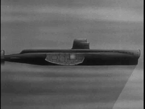 Atomic energy is applied to submarines in the 1940s. Stock Footage 74734063