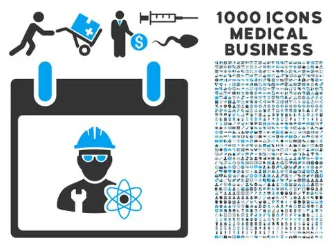 Atomic Engineer Calendar Day Icon With 1000 Medical Business Symbols Stock Illustration