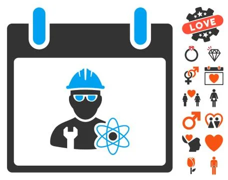 Atomic Engineer Calendar Day Icon With Bonus Stock Illustration