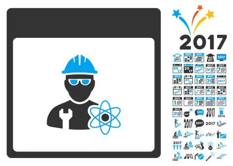 Atomic Engineer Calendar Page Flat Vector Icon With Bonus Stock Illustration