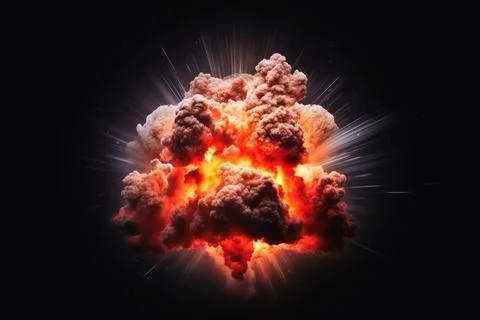 Atomic Explosion isoliert auf schwarzem Hintergrund, generiert mit KI *** ... Stock Photos