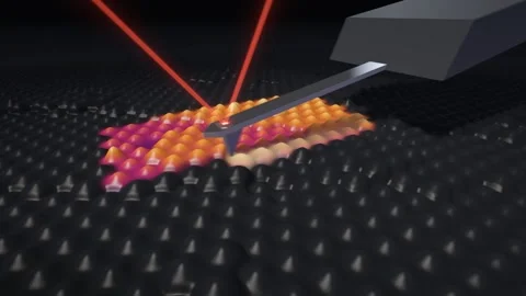 Atomic Force Microscope Tip Scanning Atomic Lattice Surface Animation Stock Footage 348021937