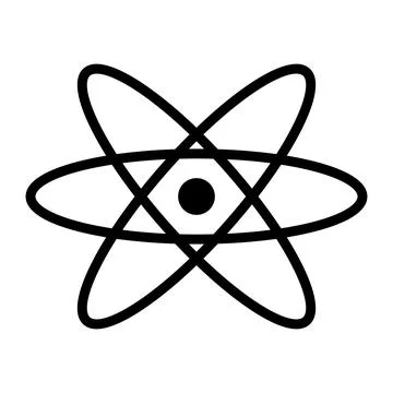 Atomic icon. Nucleus and electrons. Experiment. Vector. Stock Illustration