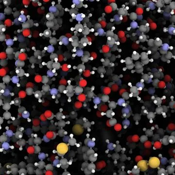 Atomic-level detail view of the protein alpha-galactosidase (Agalsidase). 3D  Stock Illustration