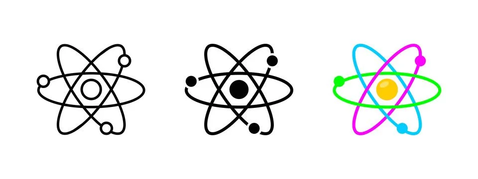 Atomic model icon. Science and physics symbol. Molecular structure. Chemist.. Stock Illustration