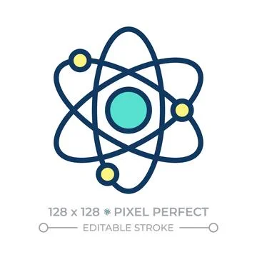Atomic model pixel perfect line color icon Stock Illustration