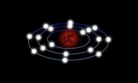 Atomic model showing electrons orbiting a nucleus, Bohr model Stock Illustration