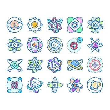 Atomic models with electrons orbiting a nucleus Stock Illustration