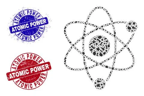 Atomic Mosaic of Fragments with Atomic Power Grunge Seals イラスト素材