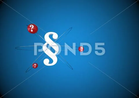 Atomic paragraph with question marks against blue background Stock Illustration