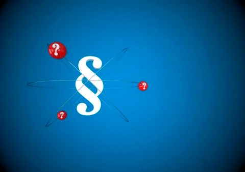 Atomic paragraph with question marks against blue background 스톡 일러스트