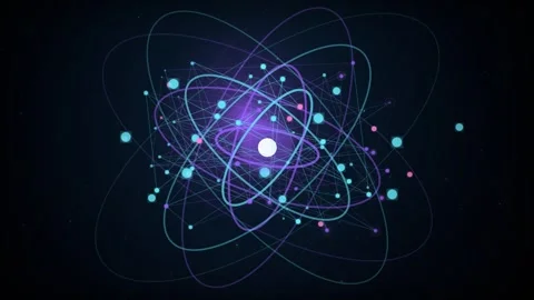 Atomic Particle Simulation Loop - Purple Quantum Physics Backdrop Video stock 341956061