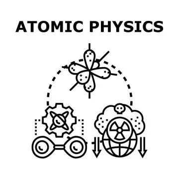 Atomic physics studying particles, radiation, and energy Stock Illustration