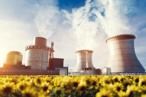 Atomic power station or nuclear power plant producing electricity Stock Photos