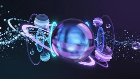 Atomic quantum model with orbiting spheres and glowing wave frequency 스톡 동영상 342094460