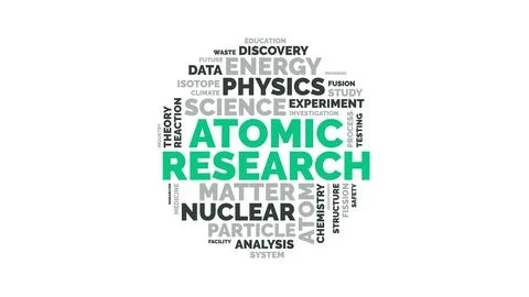 Atomic Research and Nuclear Physics Word Cloud Typography Concept 스톡 일러스트