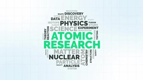 Atomic Research Word Cloud Animation with Physics and Nuclear Science Relat.. Stock Footage 341665425