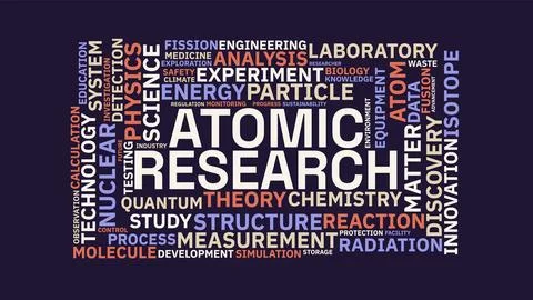 Atomic Research Word Cloud Typography Banner with Physics and Nuclear Scien.. 스톡 일러스트