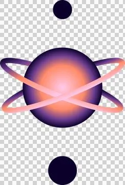 Atomic shape on transparent background showing glowing orb with crossing rings Stock Illustration