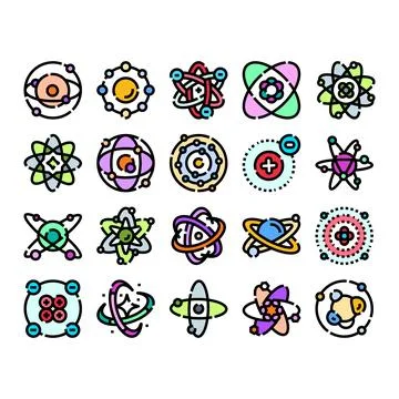 Atomic structure and molecule physics science icons Stock Illustration