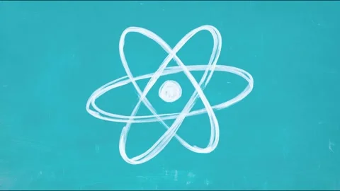 Atomic structure animation: rotating electron movement on blue background Stock Footage 314459504