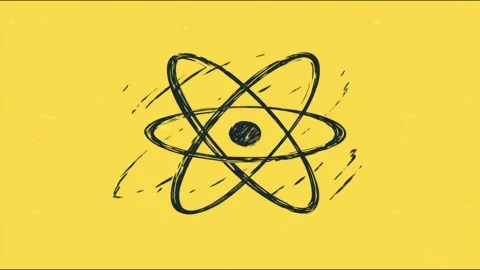Atomic structure animation with rotating electrons on yellow background Stock-Footage 314964351