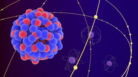 Atomic structure consisting of protons, neutrons and electrons.Scientific o.. Stock Photos