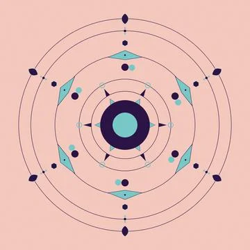 Atomic structure diagram with electron shells and orbitals illustration ill.. Stock Illustration