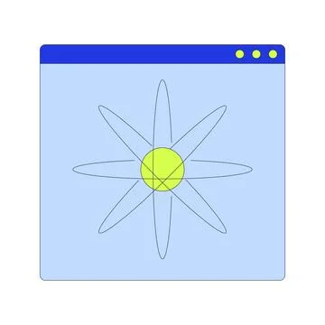 Atomic structure in digital window 2D cartoon object Stock Illustration