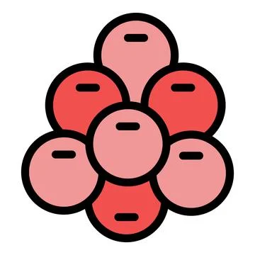 Atomic structure icon showing seven protons, neutrons and electrons Stock Illustration