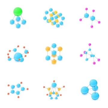 Atomic structure icons set, isometric style Stock Illustration