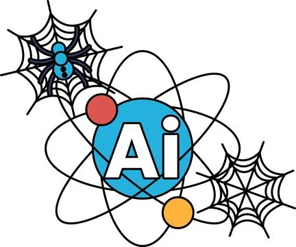 Atomic structure merges with spider webs Stock Illustration
