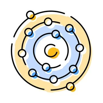 Atomic structure model showing electrons orbiting nucleus Illustrazione stock