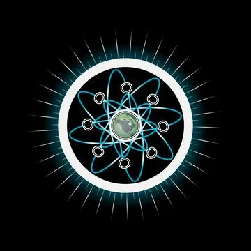 The atomic structure of the world network symbolizes global technology inno.. Stock Illustration