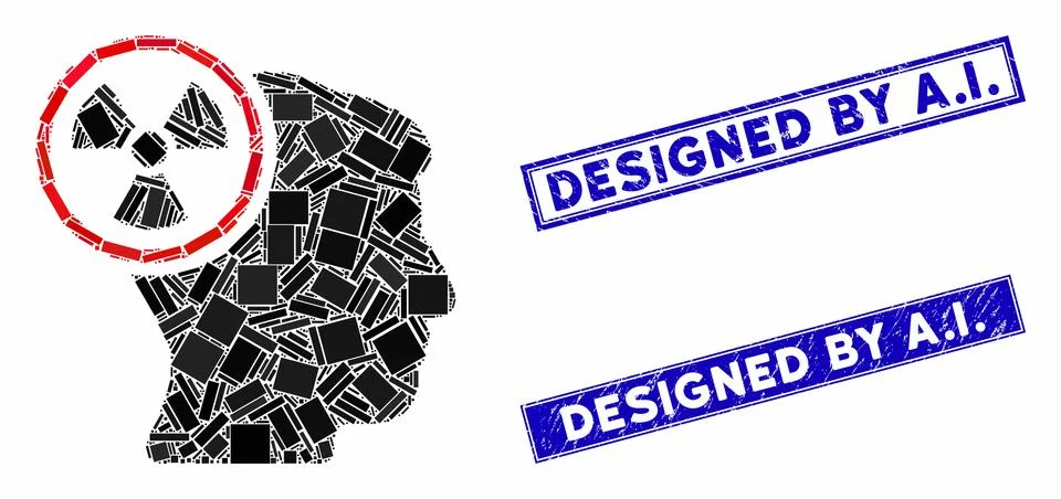 Atomic Thinking Head Mosaic and Grunge Rectangle Stamps イラスト素材