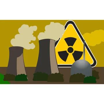 Atomic towers. Working nuclear reactor. Smoke from pipes. Stock Illustration
