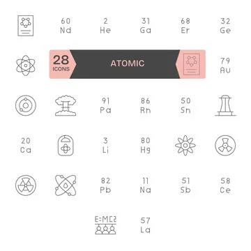 Atomic Vector Icon Collection featuring 32 Grid Fitted High Resolution Thin.. Stock Illustration