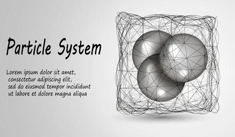 Atoms inside the mesh cube. Particles in the lattice. Vector illustration Stock Illustration