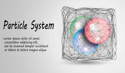 Atoms inside the mesh cube. Particles in the lattice. Vector illustration Stock Illustration