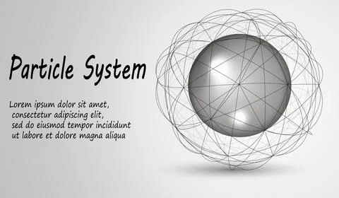 Atoms inside the mesh sphere. Particles in the lattice. Vector illustration Stock Illustration