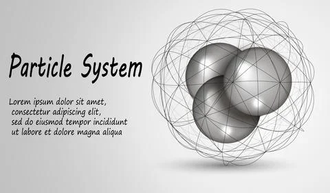 Atoms inside the mesh sphere. Particles in the lattice. Vector illustration Stock Illustration