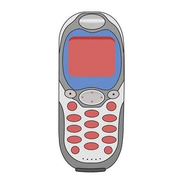 A atractive shape cell phone grey color with a red screen on the front and pink  Stock Illustration