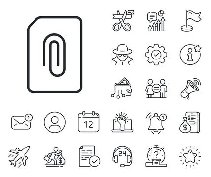 Attach Document line icon. File sign. Salaryman, gender equality and alert bell Stock Illustration