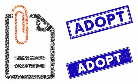 Attach Document Mosaic and Distress Rectangle Adopt Stamp Seals Stock Illustration